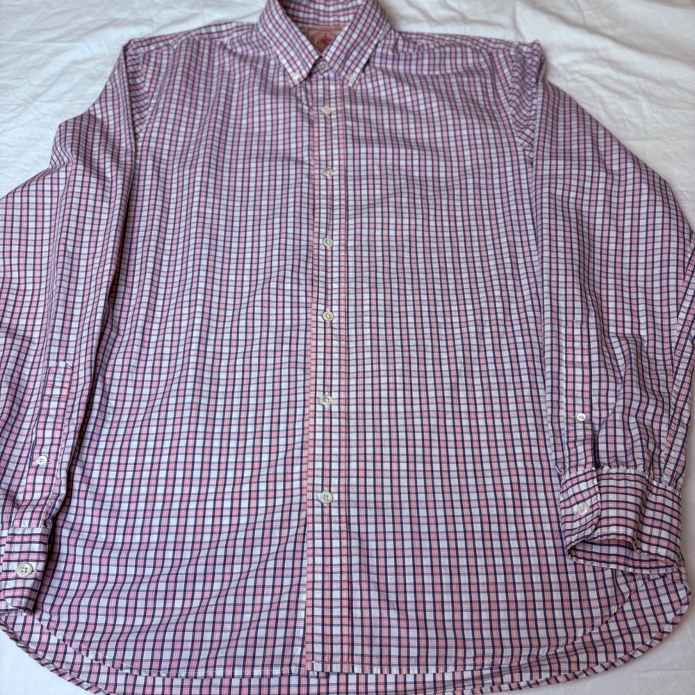 J. Press Trunk Club Mens Large Pink Blue Plaid Egyptian Cotton Button Down Shirt